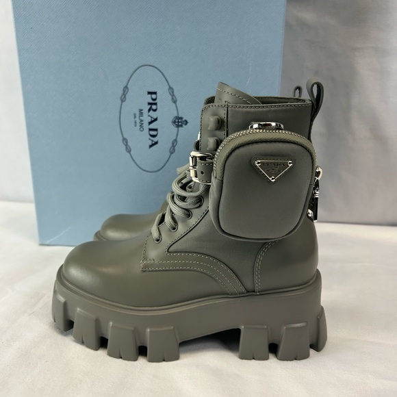 PradaMonolith Leather and Re-Nylon Boots with Pouch